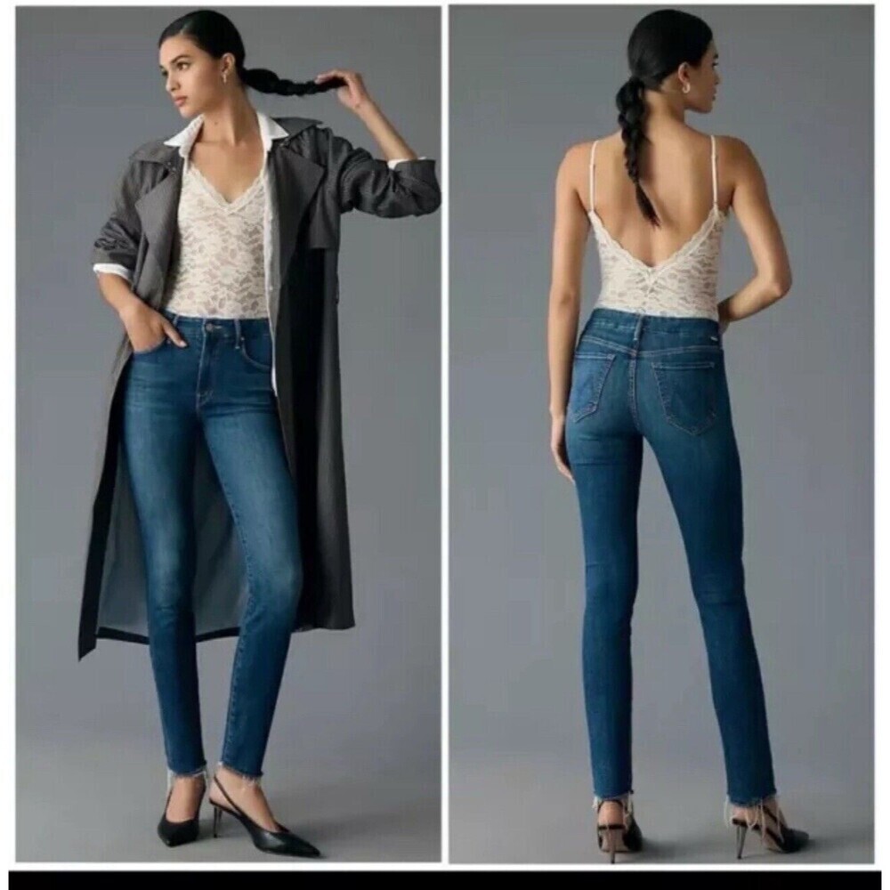 Mother Jeans Women’s Size 26 Blue Looker Ankle Fray Hem Girl Crush Denim